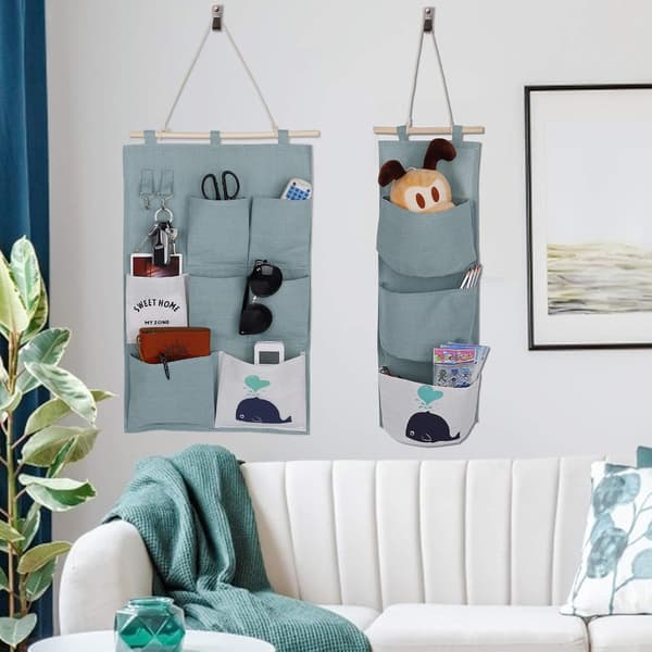 Wall Mounted Storage Bag, 2 Styles, Linen Fabric Organizer with Small Pockets for Home Office Z Z Z