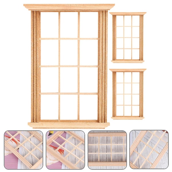 3st Tiny House fönsterramar Miniatyrfönster Minimöbler för dockhus (1:12 skala) 11,5x8,3 cm 11.5x8.3cm