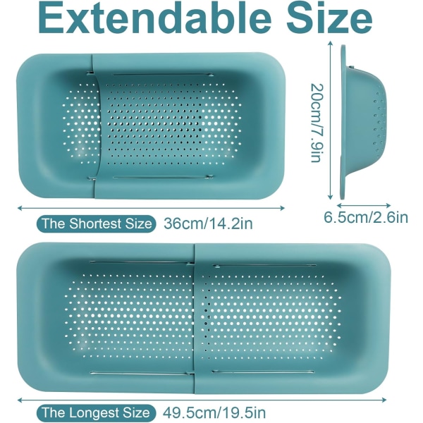 Sett med 2 utvidbar sil for kjøkkenvask, BPA-fri oppvaskkum (36,5-49,5 cm), hurtigvannavløp - for vask av grønnsaker og frukt, avløp