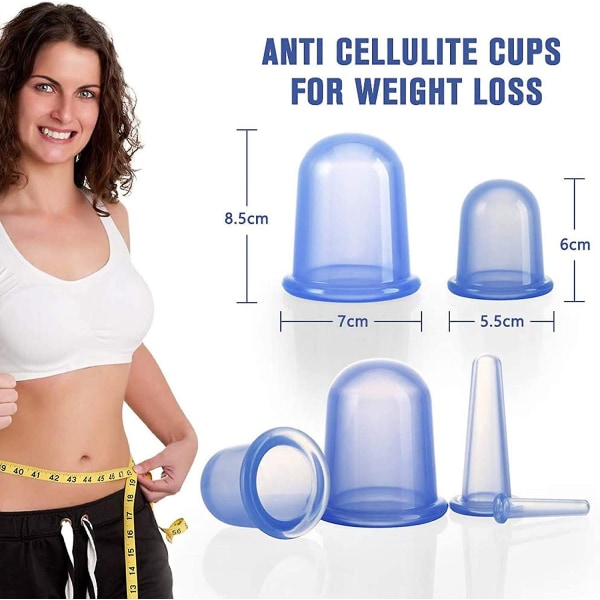 4st Anti-cellulit-sugkopp, slimmande silikonmassagekoppar Anti-cellulitmassager för skinka, ben, lår, mage rosa