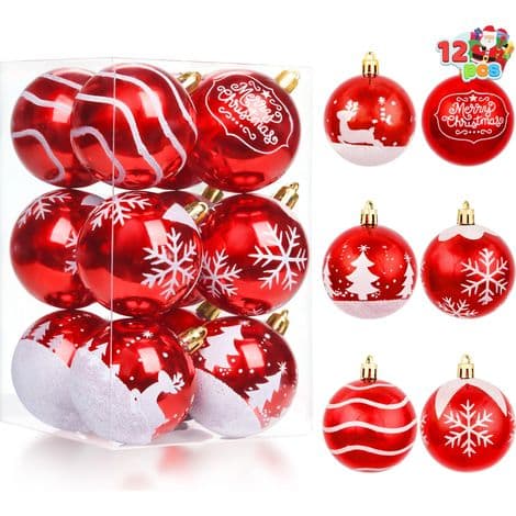 Set med 9 eleganta julkulor - Diameter: 6 cm - Juldekoration (röd/vit)