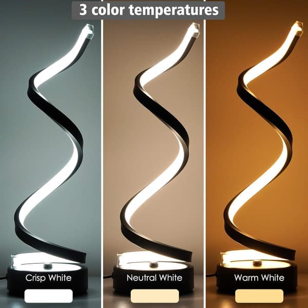 Classic Spiral LED Table Lamp in Black, Dimmable Metal Bedside Lamp with Touch Control, Three Color Temperatures, 29.5 cm High.