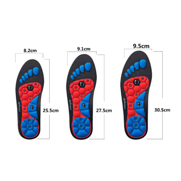 1 par magnetiska Acusoli akupressursulor för hålfotsstöd, främjar blodcirkulationen, lindrar trötthet, ortopediska, unisex, klippbara L L Black and Red