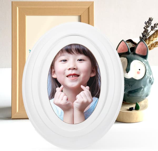 Creative Style Oval Solid Wood Photo Frame White for Living Room Table