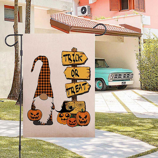 Halloween-lippu Gnome-kasvottomalla nukella Kurpitsa Puutarhalippu Maalaistalon Lomapuutarha Piha Parveke Ikkuna Koristelu Tyyli 9