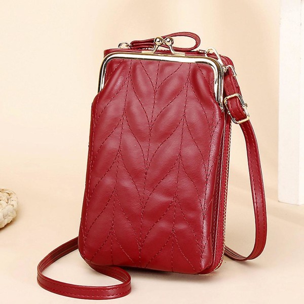 Liten Crossbody Väska för Mobiltelefon i Konstläder med Dragkedja, Plånbok med Kortfack, Axelväska med Spänne, Handväska, Koppling, Grå
