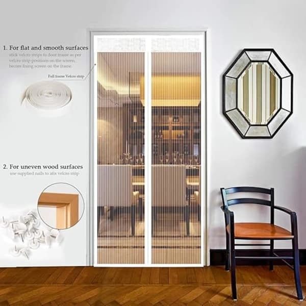 (90x200 cm, Vit) Magnetic mosquito net automatic closing door curtain insect net with magnets without drilling