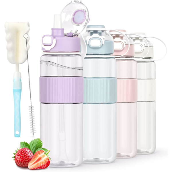 Vesipullo pillillä, 1 litra, mukana pullosivellin ja tarra, tiivis juomapullo, BPA-vapaa kirkas vesipullo 12 Purple