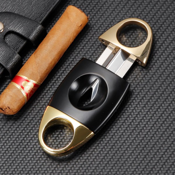 C CIGARLOONG CIGARLOONG Cigarrskärare i rostfritt stål dubbelskärad cigarrsax med multifunktionsvikbar bärbar (svart)
