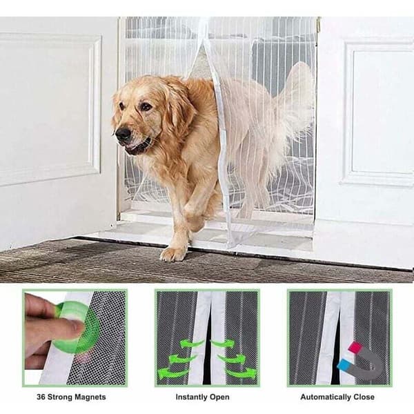 140x220CM Magnetic Door Mosquito Net, Fly Screen Door, Self-Closing, Installation Kit, Self-Adhesive Strap