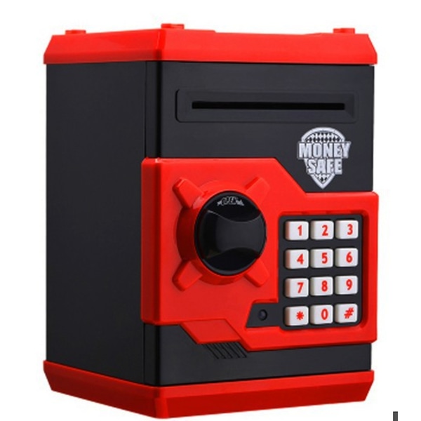 Elektronisk sparegris, pengeautomat til børn, pengeskab til pengeautomat, lydfunktion, adgangskodebeskyttelse, bedste gave til børn (rød+sort)
