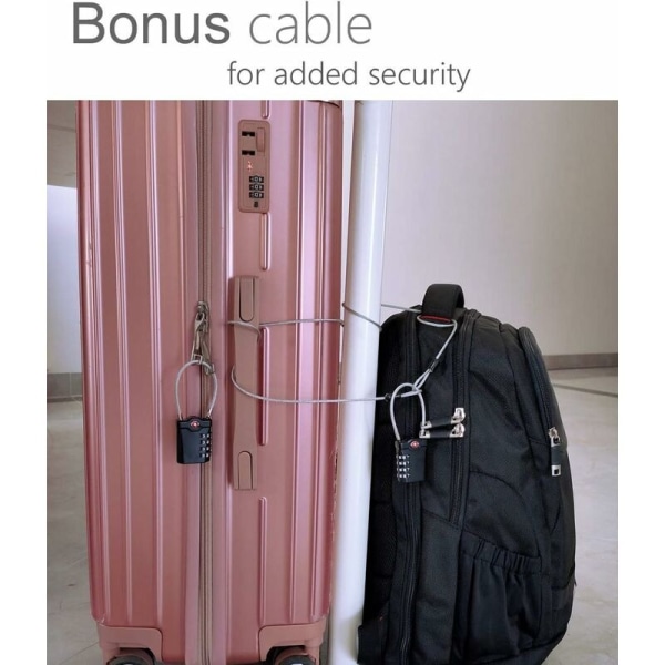 4-cifret kode Bagage hængelås til rejsekuffert College Locker hængelås med åben bagage alarm funktion og stålkabel (sort)-1