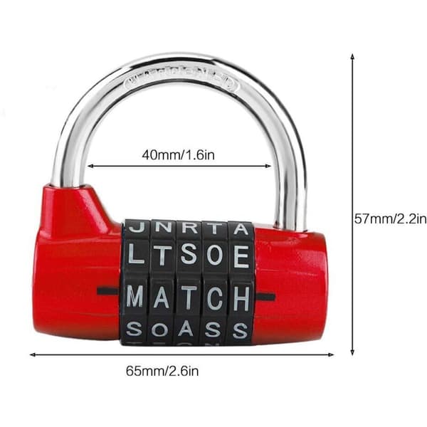 Gym Locker Lock, 5 Letter Combination Padlock, Waterproof Security Password Lock (Red)
