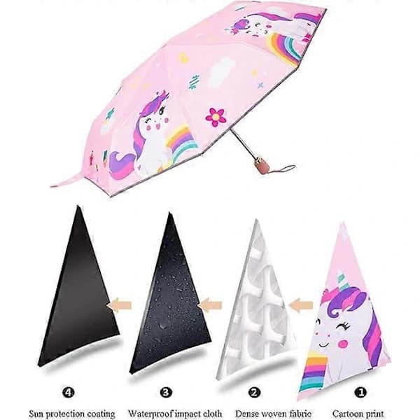 HA~Kids Folding Umbrella Automatic Umbrella with Cartoon Strong Windproof and UV Resistant Travel Folding Umbrella