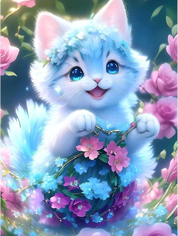 Hot Selling Kat og Blomst 5D DIY Diamantmaleri Kunst og Håndværk