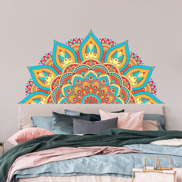 1 st Halv Mandala Väggdekaler Stor Boho Mandala Blomma Väggdekaler Färgglada Boho Blommiga Väggkonst Dekal för Sovrum