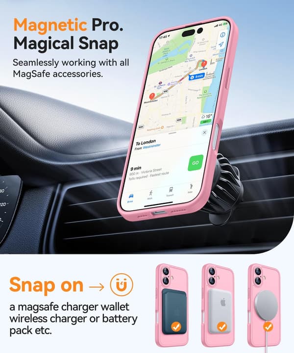 Magnetic Phone Case for iPhone 17 (6.3 inch), Shockproof Protective Cover, Light Pink.