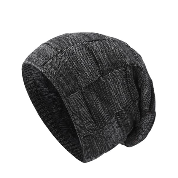 Hatt herre vinter strikket hatt pluss fløyel ørebeskyttelse høy brem pullover hatt
