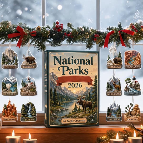 Julekalender med nationalparkdyr, akrylpynt, 24 dages advent