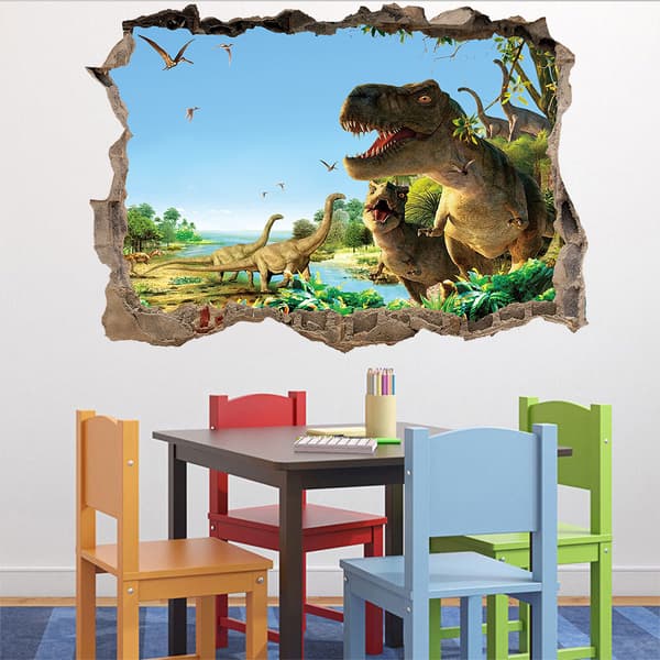 3D Väggbrytande dinosaurieparadis sovrum vardagsrum barnrum väggdekaler dekorativ målning