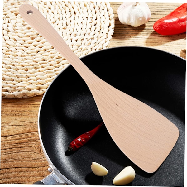 Trespatulas de madera para cocinar, volteadores de madera de haya sin recubrimiento de 13 pulgadas para freír, espátula plana antiarañazos para sartén y wok