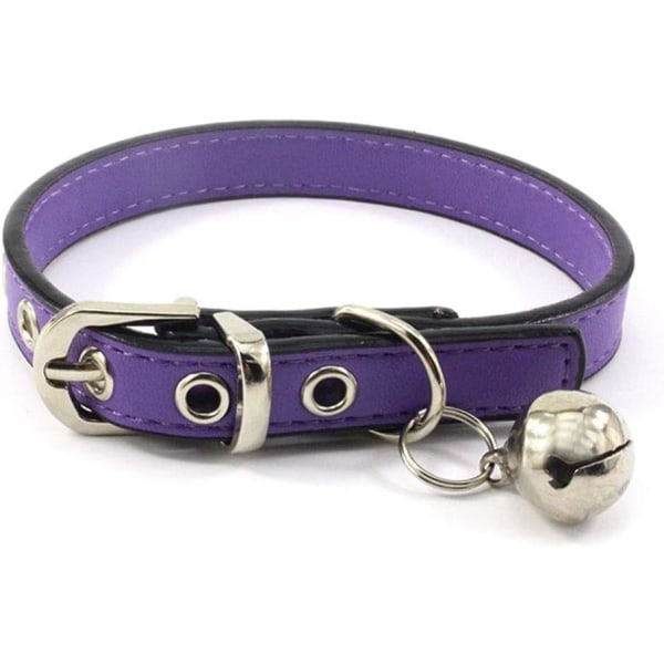 Classic leather collar with bells, suitable for small dogs or cats. Adjustable collar, 15 to 21 cm, width 1 cm, purple