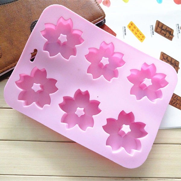 2-pack Blomformade Silikonformar 6 Håligheter Sakura Bakplåt Kakform Bakplåt Desserttillverkningsform för Mousse Rosa