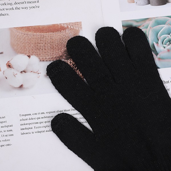 Barnehansker Gutter Vinterhansker Elastiske 5 Fingre Fullfingerhansker Strikkede Magiske Hansker Dress - svart