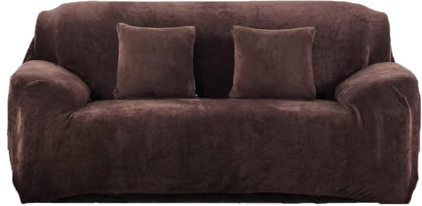 Thick Elastic Smooth Velvet Double Seat Sofa Cover, Coffee Colored
