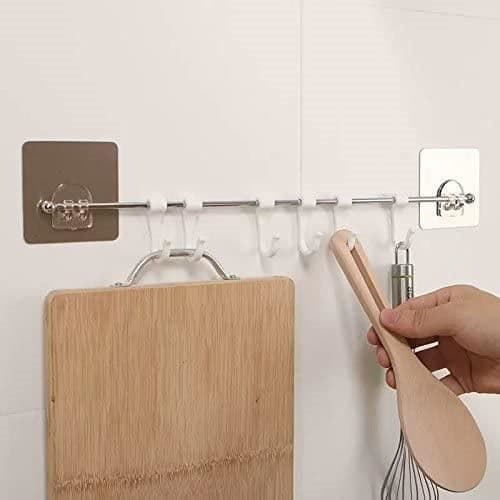 Wall Mounted Kitchen Rack for Utensils, Spatulas, and Pots with Waterproof, Non-Marking Wall Hooks