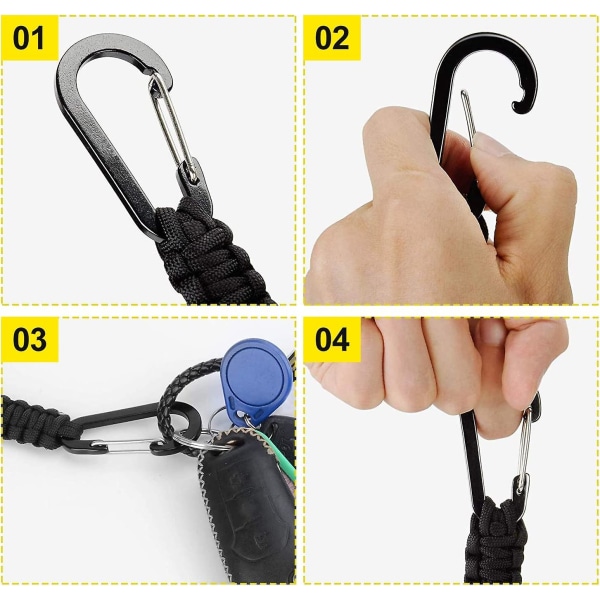 Botao Nyckelring, Nyckelband Flätad Paracord med Karabinkrok, Paracord Karabinkrok för Utomhusöverlevnad Camping Vandring 4-pack