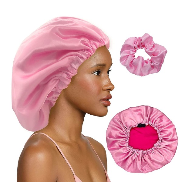 3 stk rosa Satin Bonnet Silke Bonnet For Soving Hår Bonnetter For Kvinner Silke Hår Wrap