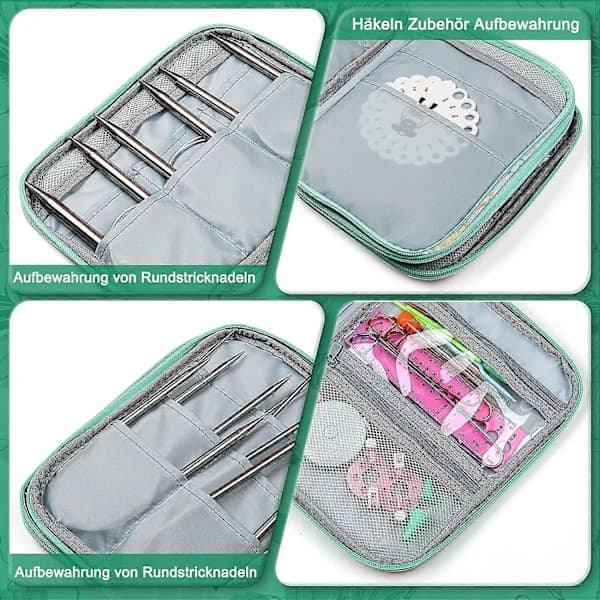 Case for Circular Knitting Needles, Crochet Hook Holder, Zippered Storage Bag for Cable, Round Double Single Pointed Needles, Crochet Case