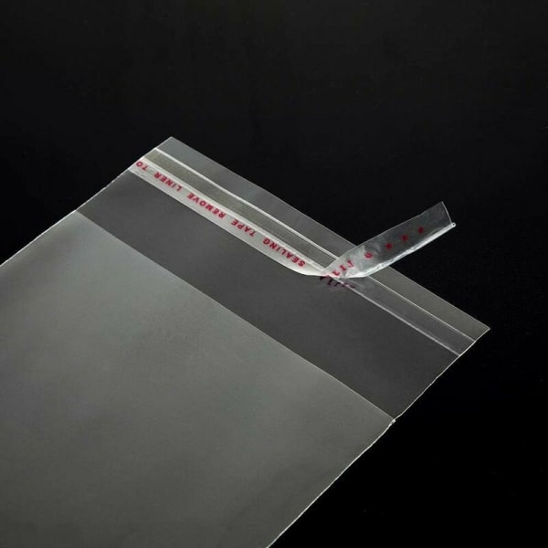200 transparenta cellofanpåsar i plast med självhäftande förslutning 12 x 18 cm