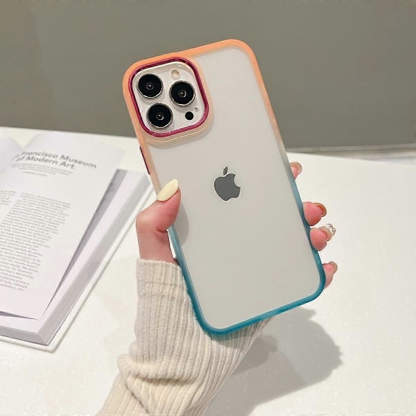For iPhone 13 Pro Max Case Design, [No Yellowing] Shockproof Protective Case Ultra-Thin Case, Orange+Blue