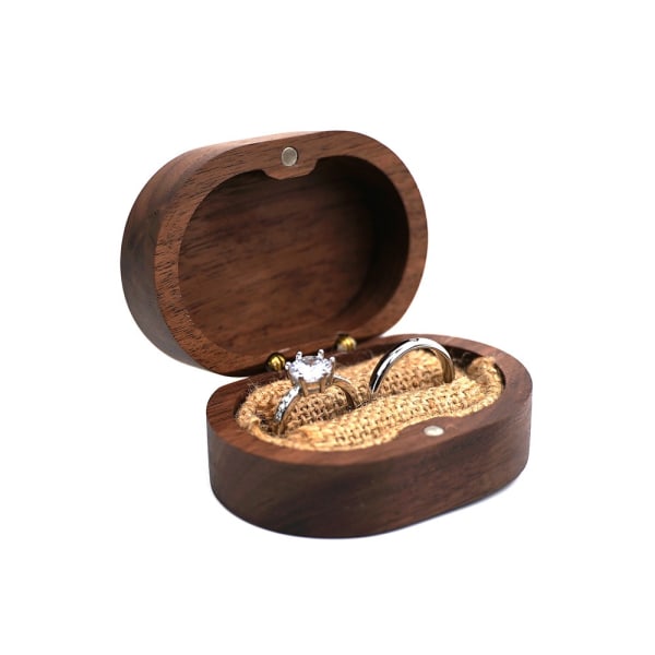 Black Walnut Wood 2 Slot Engagement Ring Gift Box Jewelry Storage Box for Proposal Birthday (Black Inner)