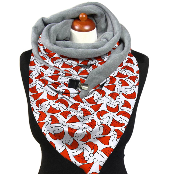 Women's Winter Thickened Warm Scarf Christmas Santa Claus Truck Snowman Printed Thermal Scarf Belt Clip Warm Blanket Button Shawl Wrapped Rain Cape