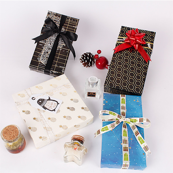 Presentinslagning, julklappspapper, 10 stycken 50 * 70cm (kort * 2 + stjärnhimmel * 2 + ananas * 2 + hexagon * 2 + roséguld * 2)