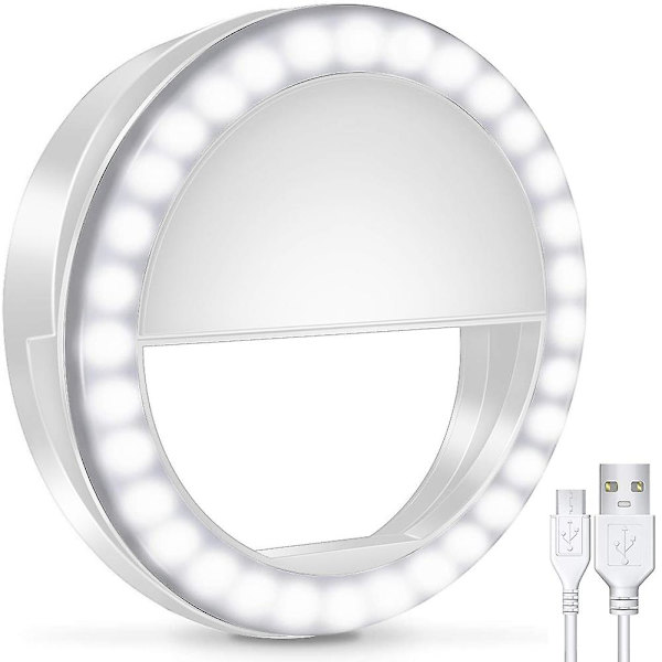 Selfie Ringlys, Genopladelig Med 36 LED Lys, 3-niveau Justerbar Hvid