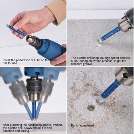 Diamond Tile Drill Bit, Diamond Drill Bit for Porcelain Stoneware with 5, 6, 8, 10 and 12 mm Diameters, Metal Drill Bit for 6 mm Tiles, Tile Drill Bit for
