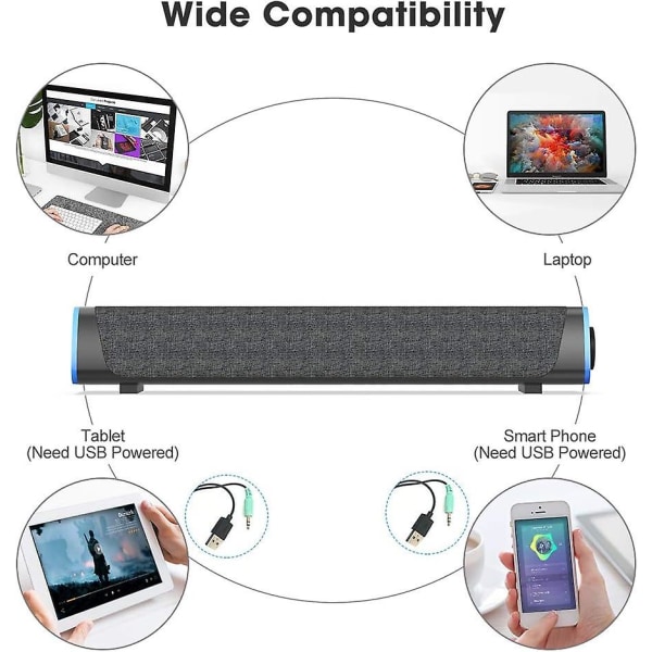 Datorhögtalare, USB-drivna små PC-högtalare, Färgglada RGB-lampor med strömbrytare, Surroundljud Bärbar Datorljudfält Högtalare för skrivbord