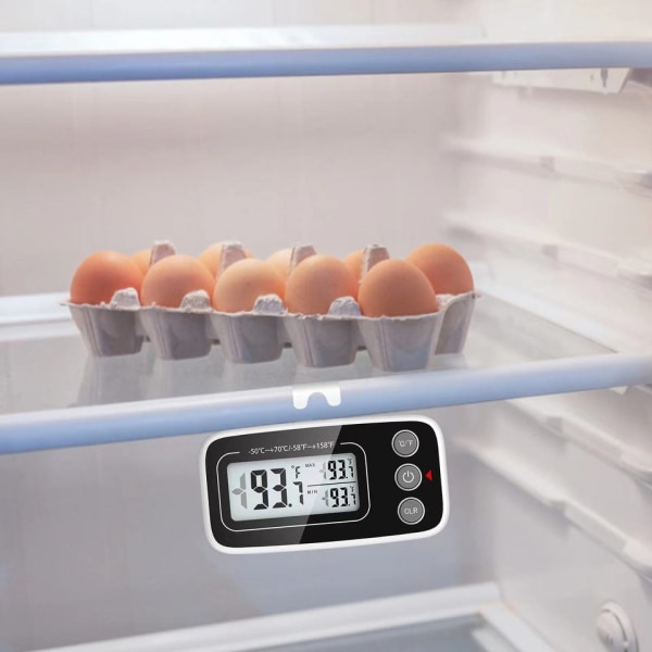 Jääkaapin lämpömittari, 2 pakkauksen digitaaliset pakastelämpömittarit, päivitetty jääkaapin lämpömittari suurella LCD-näytöllä,