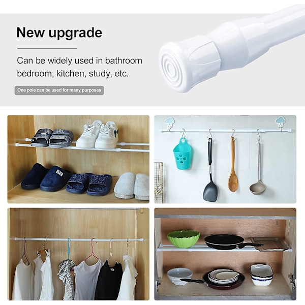 Set med 4 Justerbara Utbyggbara Fjäderstänger för DIY-projekt i Kök, Badrum, Garderob, Vit 30cm50cm