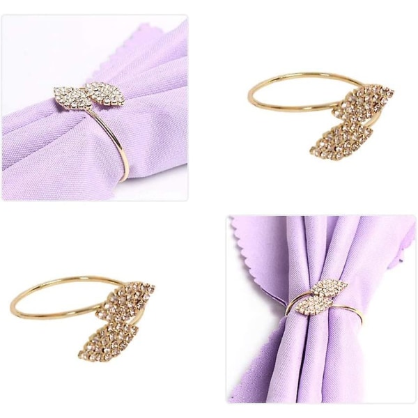 Servietringe, Servietringholder Rhinestone Diamant Servietringe Bladform Servietspænde Til Bryllup Fest Banket Middagsbord (6 stk)