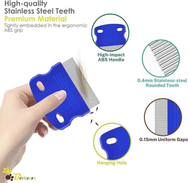 4-pack Flea and Lice Combs, Stainless Steel Dog and Cat Grooming Combs with Rounded Teeth