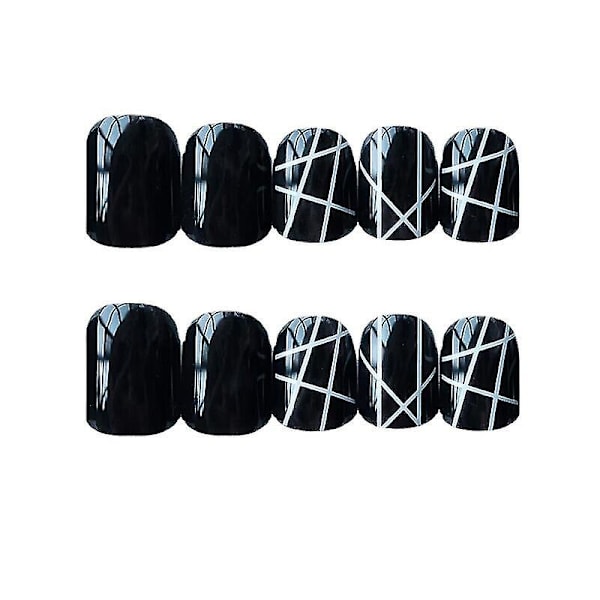 24 Stycken Svarta Lösnaglar Medium Längd Full Täckning Glansiga Falska Konstgjorda Naglar (svart Strip Nail)