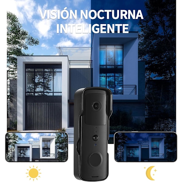 Videodörrklocka, Trådlös Videodörrklocka, Smart WIFI Videokommunikation, Dörrsäkerhetskamera och Infraröd Nattsyn för H