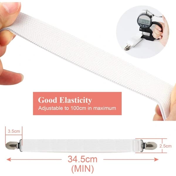 Sheet Fasteners, 8 Pcs Adjustable Sheet Straps Elastic Sheet Clips for Bedding, Fitted Sheet Holders to Keep Your Sheets in Place, White