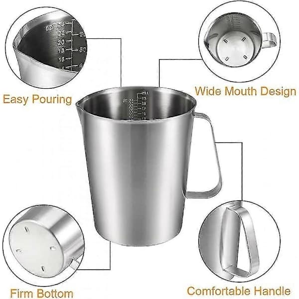 HA~Measuring Cup 2000ml 64OZ, 2 Measuring Scales, including ML Scale, Ounce Scale, 304 Stainless Steel Graduated Beaker with Handle for Lab Kitchen Liquid