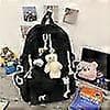 Aesthetic Backpack, Preppy Backpack, Kawaii Backpack, Cute Backpack with Accessories (Black) (FMY)